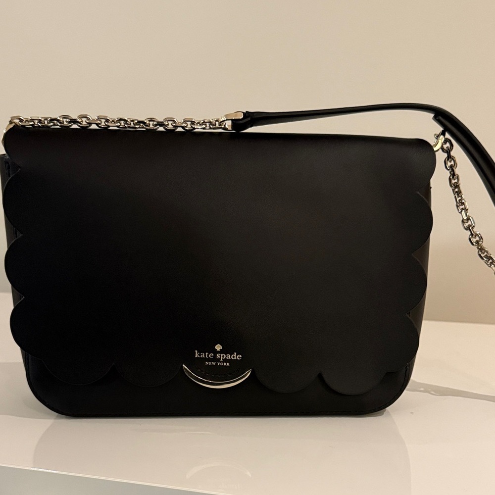 Kate Spade Black Scalloped Chain Shoulder Bag